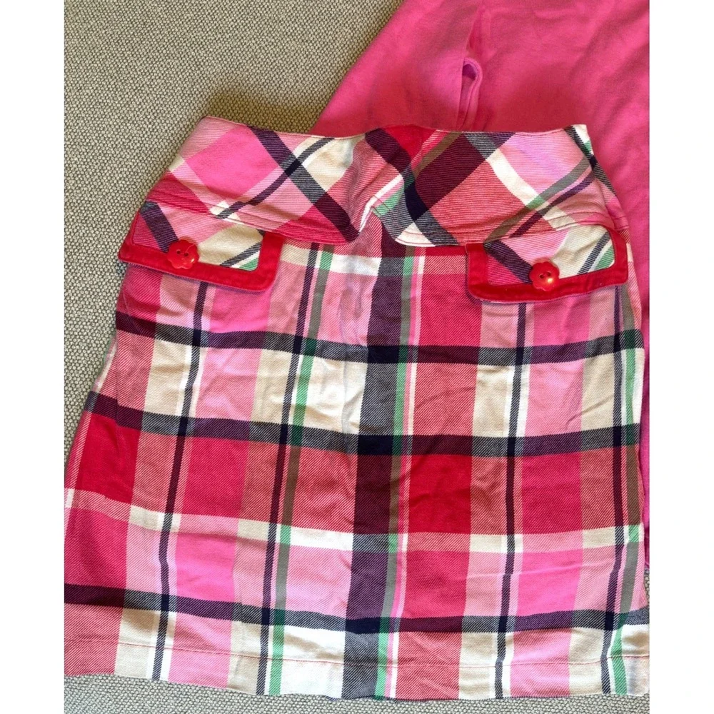 Gymboree Girls Pink Bunny Long Sleeve Top and Plaid Skort Set Size 10